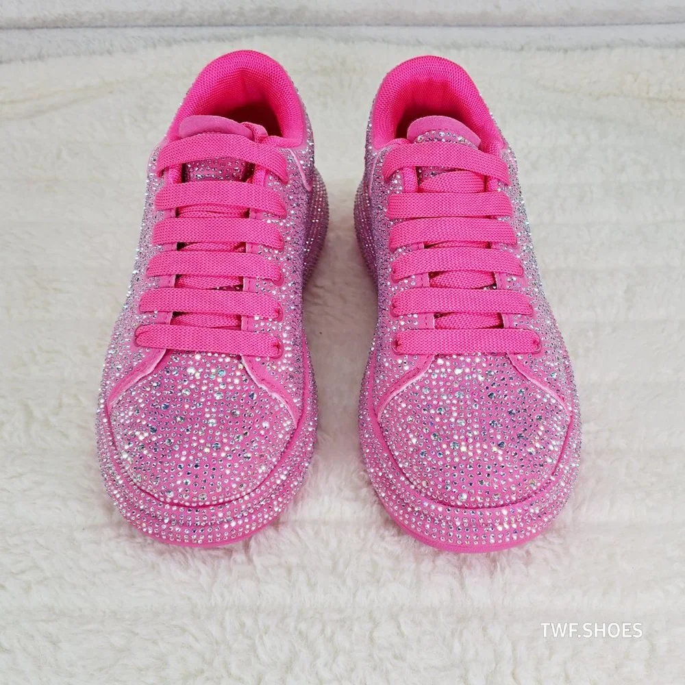 Dazzle Cush Iridescent Rhinestone Hot Pink Platform Sneakers Tennis Shoes_9
